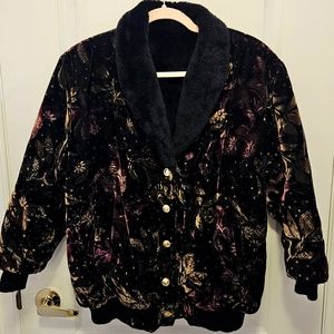 Vintage Velour Velvet Faux Fur Bomber Jacket